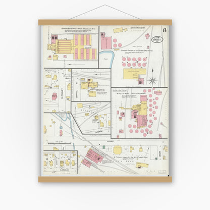 Old map wall art mockup — magnetic wood frame on white wall — Sanborn Fire Insurance Map from Brazil, Clay County, Indiana (1902), Sheet #0008