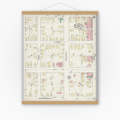 Old map wall art mockup — magnetic wood frame on white wall — Sanborn Fire Insurance Map from Michigan City, La Porte County, Indiana (1889), Sheet #0006
