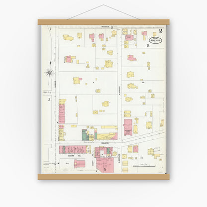 Old map wall art mockup — magnetic wood frame on white wall — Sanborn Fire Insurance Map from Asheville, Buncombe County, North Carolina (1901), Sheet #0002