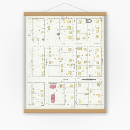 Old map wall art mockup — magnetic wood frame on white wall — Sanborn Fire Insurance Map from West, McLennan County, Texas (1921), Sheet #0006
