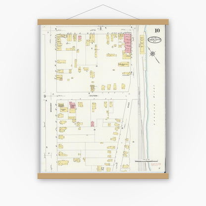 Old map wall art mockup — magnetic wood frame on white wall — Sanborn Fire Insurance Map from Charlotte, Monroe County, New York (1912), Sheet #0010