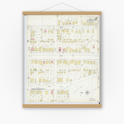 Old map wall art mockup — magnetic wood frame on white wall — Sanborn Fire Insurance Map from Sidney, Shelby County, Ohio (1898), Sheet #0017
