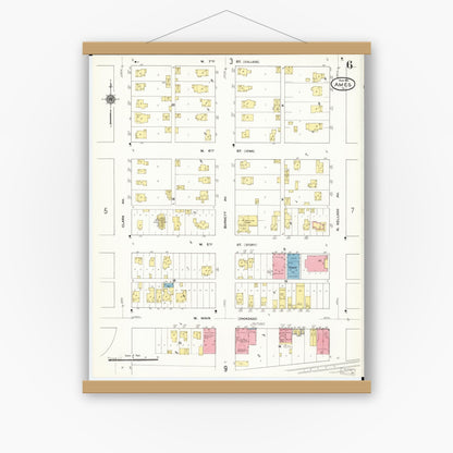 Old map wall art mockup — magnetic wood frame on white wall — Sanborn Fire Insurance Map from Ames, Story County, Iowa (1911), Sheet #0006