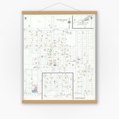 Old map wall art mockup — magnetic wood frame on white wall — Sanborn Fire Insurance Map from Greenwood, Clark County, Wisconsin (1940), Sheet #0003
