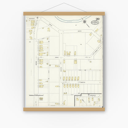 Old map wall art mockup — magnetic wood frame on white wall — Sanborn Fire Insurance Map from Old Forge, Lackawanna County, Pennsylvania (1914), Sheet #0020