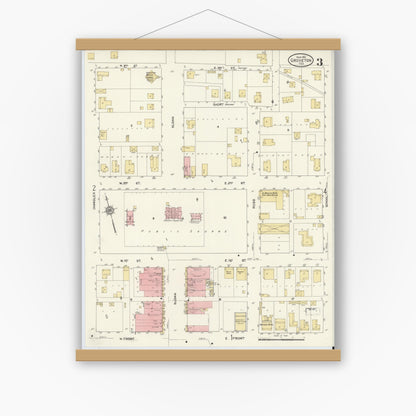 Old map wall art mockup — magnetic wood frame on white wall — Sanborn Fire Insurance Map from Groveton, Trinity County, Texas (1912), Sheet #0003