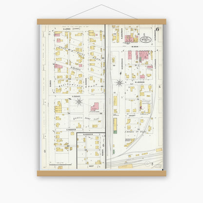 Old map wall art mockup — magnetic wood frame on white wall — Sanborn Fire Insurance Map from Brazil, Clay County, Indiana (1902), Sheet #0006