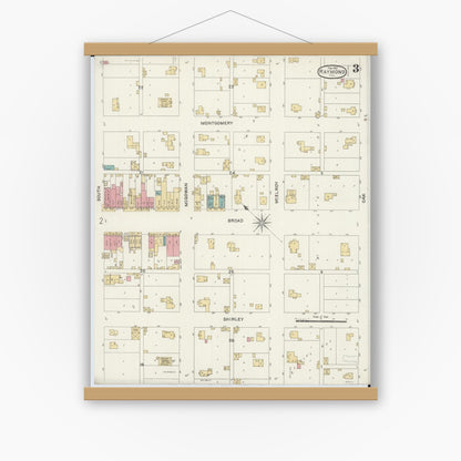 Old map wall art mockup — magnetic wood frame on white wall — Sanborn Fire Insurance Map from Raymond, Montgomery County, Illinois (1901), Sheet #0003