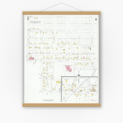 Old map wall art mockup — magnetic wood frame on white wall — Sanborn Fire Insurance Map from Coal City, Grundy County, Illinois (1933), Sheet #0004