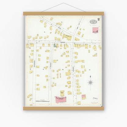 Old map wall art mockup — magnetic wood frame on white wall — Sanborn Fire Insurance Map from Gardner, Worcester County, Massachusetts (1900), Sheet #0002