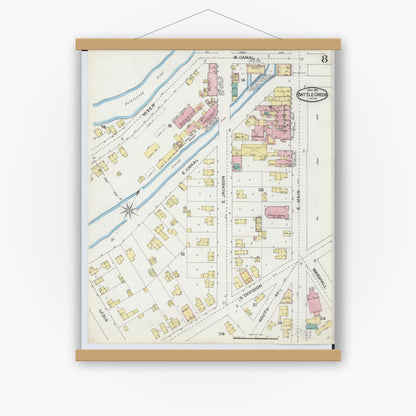 Old map wall art mockup — magnetic wood frame on white wall — Sanborn Fire Insurance Map from Battle Creek, Calhoun County, Michigan (1892), Sheet #0008