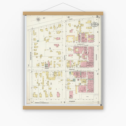 Old map wall art mockup — magnetic wood frame on white wall — Sanborn Fire Insurance Map from Coldwater, Branch County, Michigan (1897), Sheet #0005