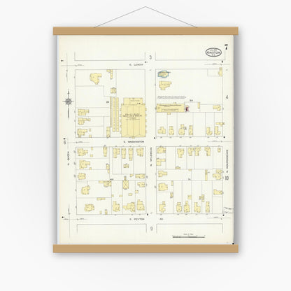 Old map wall art mockup — magnetic wood frame on white wall — Sanborn Fire Insurance Map from Kinston, Lenoir County, North Carolina (1914), Sheet #0007