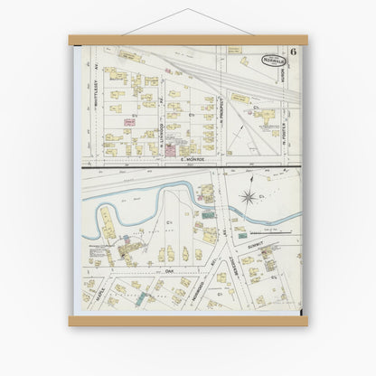 Old map wall art mockup — magnetic wood frame on white wall — Sanborn Fire Insurance Map from Norwalk, Huron County, Ohio (1888), Sheet #0006
