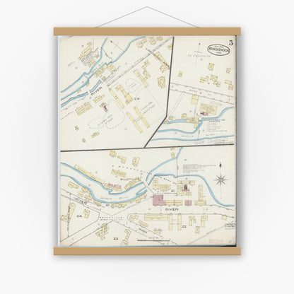 Old map wall art mockup — magnetic wood frame on white wall — Sanborn Fire Insurance Map from Winchendon, Worcester County, Massachusetts (1885), Sheet #0005