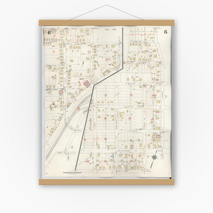 Old map wall art mockup — magnetic wood frame on white wall — Sanborn Fire Insurance Map from Palestine, Anderson County, Texas (1949), Sheet #0006