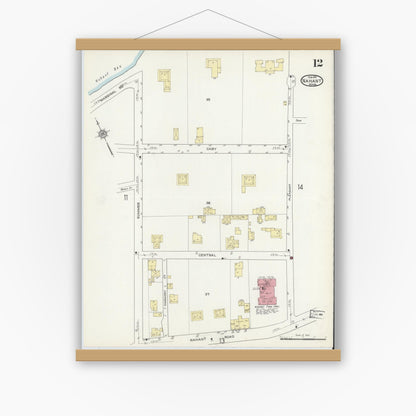 Old map wall art mockup — magnetic wood frame on white wall — Sanborn Fire Insurance Map from Nahant, Essex County, Massachusetts (1914), Sheet #0012