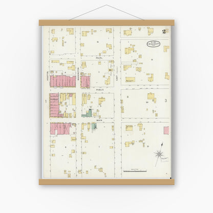 Old map wall art mockup — magnetic wood frame on white wall — Sanborn Fire Insurance Map from Crockett, Houston County, Texas (1896), Sheet #0002