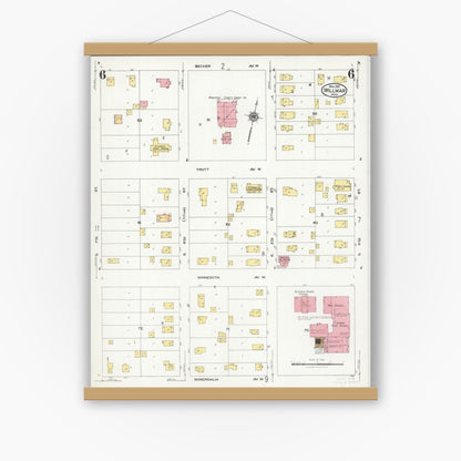 Old map wall art mockup — magnetic wood frame on white wall — Sanborn Fire Insurance Map from Willmar, Kandiyohi County, Minnesota (1925), Sheet #0006