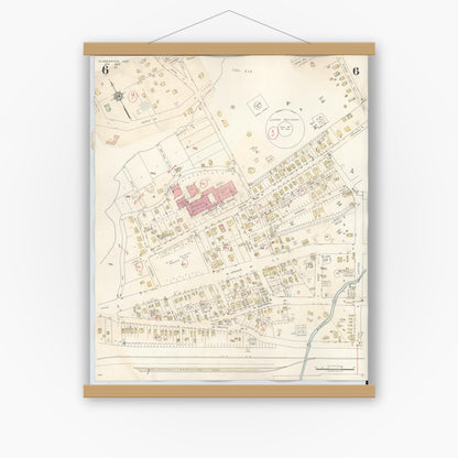Old map wall art mockup — magnetic wood frame on white wall — Sanborn Fire Insurance Map from Gladewater, Gregg County, Texas (1938), Sheet #0006