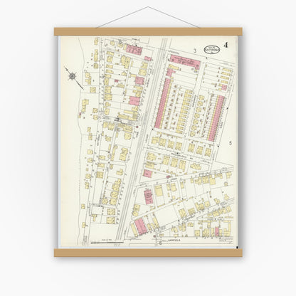 Old map wall art mockup — magnetic wood frame on white wall — Sanborn Fire Insurance Map from Natrona, Allegheny County, Pennsylvania (1912), Sheet #0004