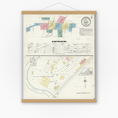Old map wall art mockup — magnetic wood frame on white wall — Sanborn Fire Insurance Map from Luray, Page County, Virginia (1912) - Complete Map Set