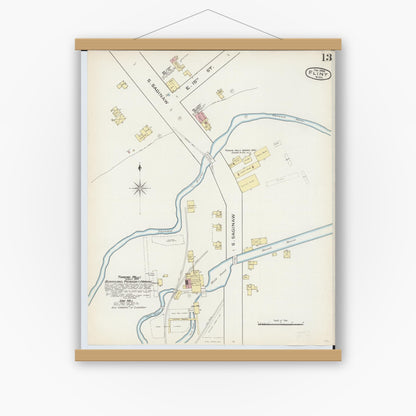 Old map wall art mockup — magnetic wood frame on white wall — Sanborn Fire Insurance Map from Flint, Genesee County, Michigan (1886), Sheet #0013