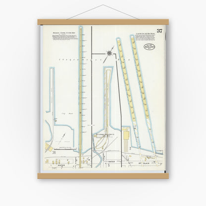 Old map wall art mockup — magnetic wood frame on white wall — Sanborn Fire Insurance Map from Ashland, Ashland County, Wisconsin (1909), Sheet #0037