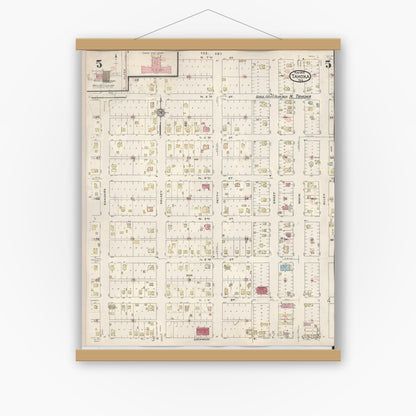 Old map wall art mockup — magnetic wood frame on white wall — Sanborn Fire Insurance Map from Tahoka, Lynn County, Texas (1941), Sheet #0005