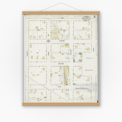 Old map wall art mockup — magnetic wood frame on white wall — Sanborn Fire Insurance Map from Leroy, McLean County, Illinois (1893), Sheet #0002