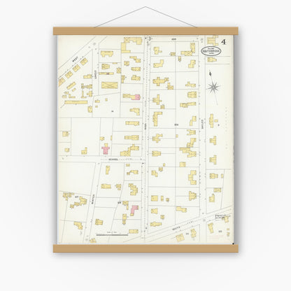 Old map wall art mockup — magnetic wood frame on white wall — Sanborn Fire Insurance Map from Southbridge, Worcester County, Massachusetts (1904), Sheet #0004