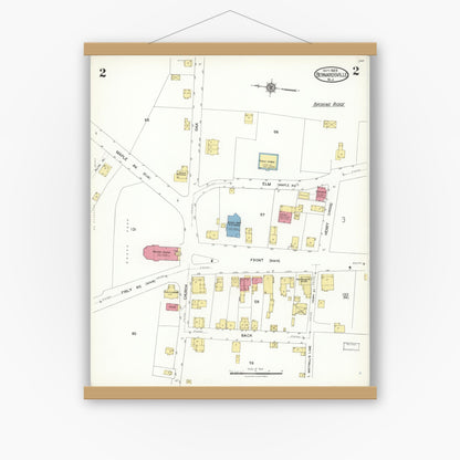 Old map wall art mockup — magnetic wood frame on white wall — Sanborn Fire Insurance Map from Bernardsville, Somerset County, New Jersey (1923), Sheet #0002