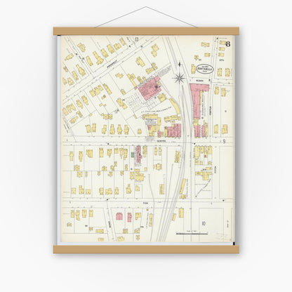 Old map wall art mockup — magnetic wood frame on white wall — Sanborn Fire Insurance Map from Ashtabula, Ashtabula County, Ohio (1903), Sheet #0008