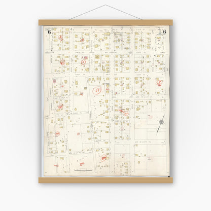 Old map wall art mockup — magnetic wood frame on white wall — Sanborn Fire Insurance Map from McGregor, McLennan County, Texas (1942), Sheet #0006