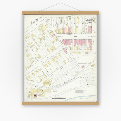 Old map wall art mockup — magnetic wood frame on white wall — Sanborn Fire Insurance Map from Mound City, Pulaski County, Illinois (1914), Sheet #0006