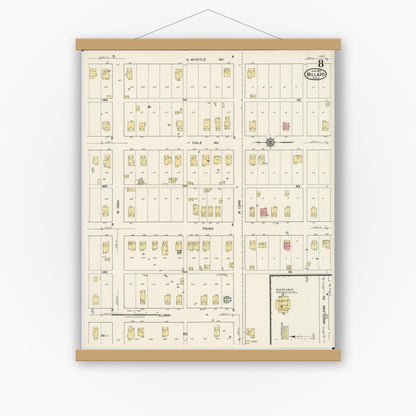 Old map wall art mockup — magnetic wood frame on white wall — Sanborn Fire Insurance Map from Willard, Huron County, Ohio (1922), Sheet #0008