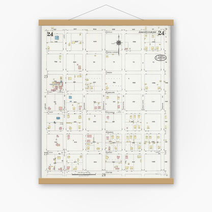 Old map wall art mockup — magnetic wood frame on white wall — Sanborn Fire Insurance Map from Laredo, Webb County, Texas (1925), Sheet #0024