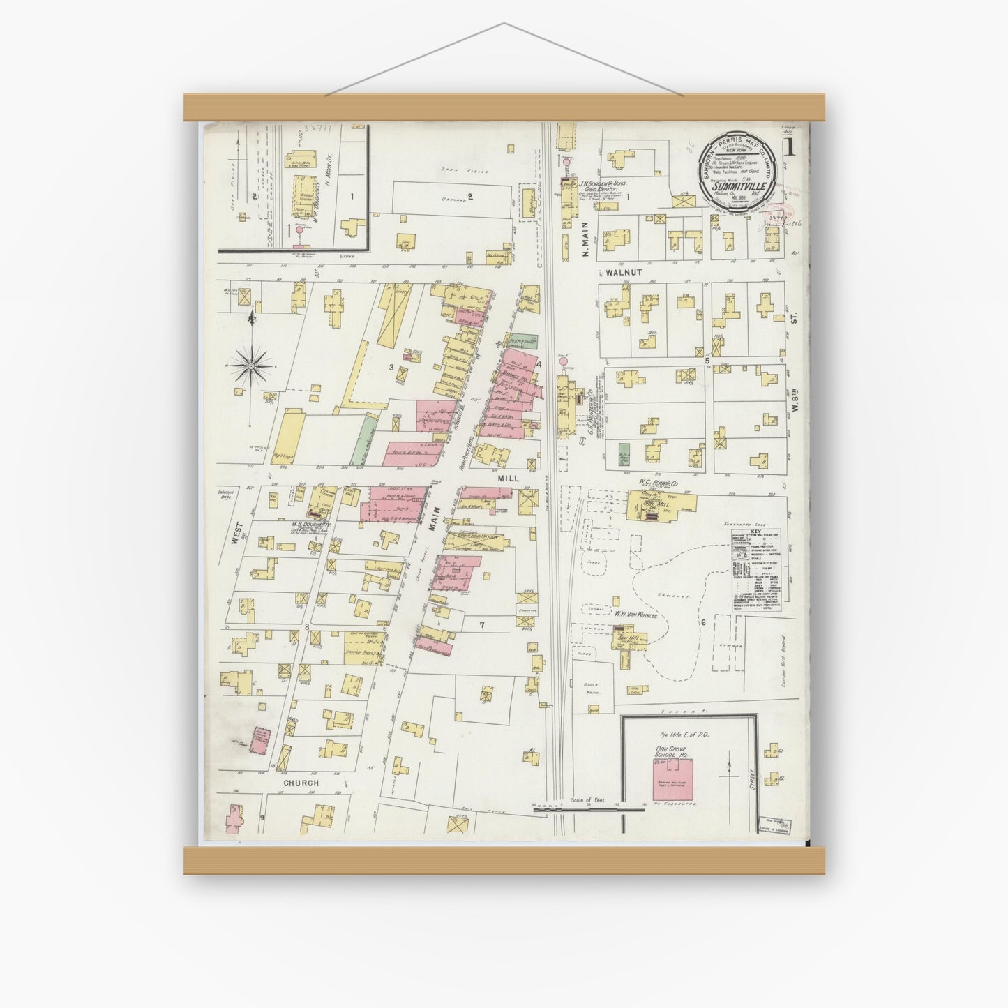 Old map wall art mockup — magnetic wood frame on white wall — Sanborn Fire Insurance Map from Summitville, Madison County, Indiana (1896) - Complete Map Set