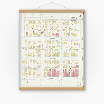 Old map wall art mockup — magnetic wood frame on white wall — Sanborn Fire Insurance Map from Valparaiso, Porter County, Indiana (1905), Sheet #0003