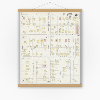 Old map wall art mockup — magnetic wood frame on white wall — Sanborn Fire Insurance Map from Mankato, Blue Earth County, Minnesota (1914), Sheet #0020