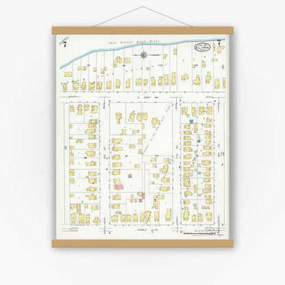 Old map wall art mockup — magnetic wood frame on white wall — Sanborn Fire Insurance Map from Elyria, Lorain County, Ohio (1925), Sheet #0007