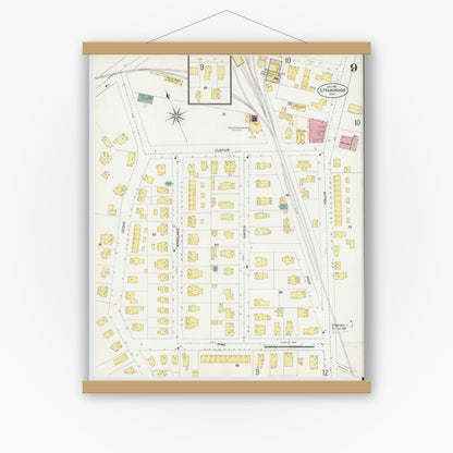 Old map wall art mockup — magnetic wood frame on white wall — Sanborn Fire Insurance Map from South Farmington, Middlesex County, Massachusetts (1903), Sheet #0009