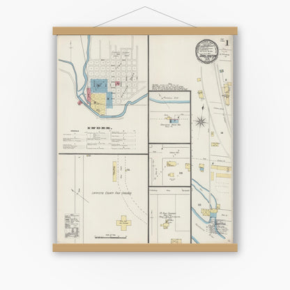 Old map wall art mockup — magnetic wood frame on white wall — Sanborn Fire Insurance Map from Darlington, Lafayette County, Wisconsin (1894), Sheet #0001