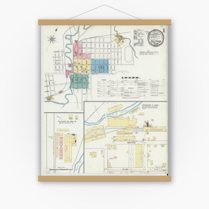 Old map wall art mockup — magnetic wood frame on white wall — Sanborn Fire Insurance Map from Philipsburg, Centre County, Pennsylvania (1892), Sheet #0001