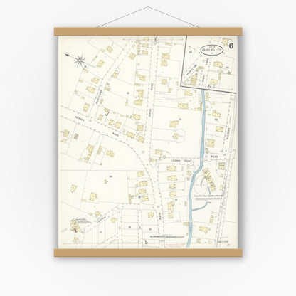 Old map wall art mockup — magnetic wood frame on white wall — Sanborn Fire Insurance Map from Grass Valley, Nevada County, California (1898), Sheet #0005