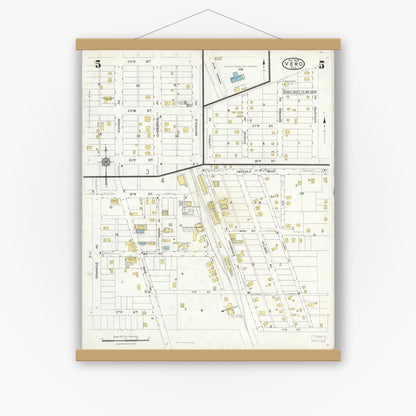 Old map wall art mockup — magnetic wood frame on white wall — Sanborn Fire Insurance Map from Vero Beach, Indian River County, Florida (1923), Sheet #0005