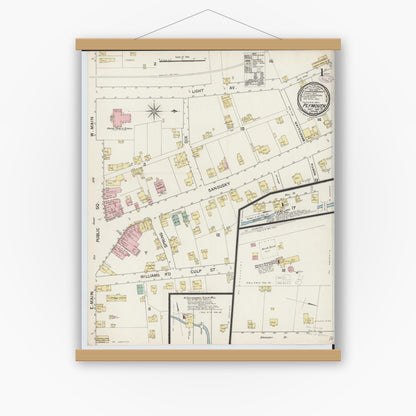 Old map wall art mockup — magnetic wood frame on white wall — Sanborn Fire Insurance Map from Plymouth, Huron And Richland Counties, Ohio (1887) - Complete Map Set