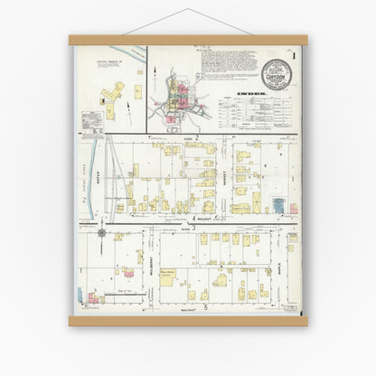 Old map wall art mockup — magnetic wood frame on white wall — Sanborn Fire Insurance Map from Corydon, Harrison County, Indiana (1910) - Complete Map Set