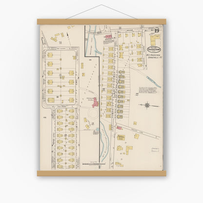 Old map wall art mockup — magnetic wood frame on white wall — Sanborn Fire Insurance Map from Haverstraw, Rockland County, New York (1921), Sheet #0019