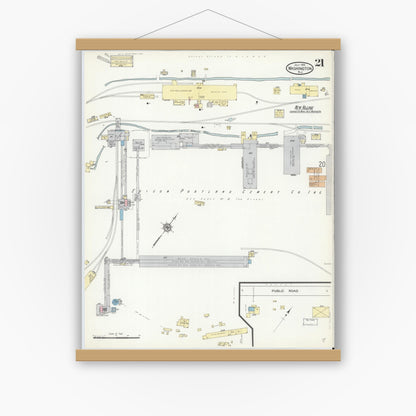 Old map wall art mockup — magnetic wood frame on white wall — Sanborn Fire Insurance Map from Washington, Warren County, New Jersey (1914), Sheet #0021